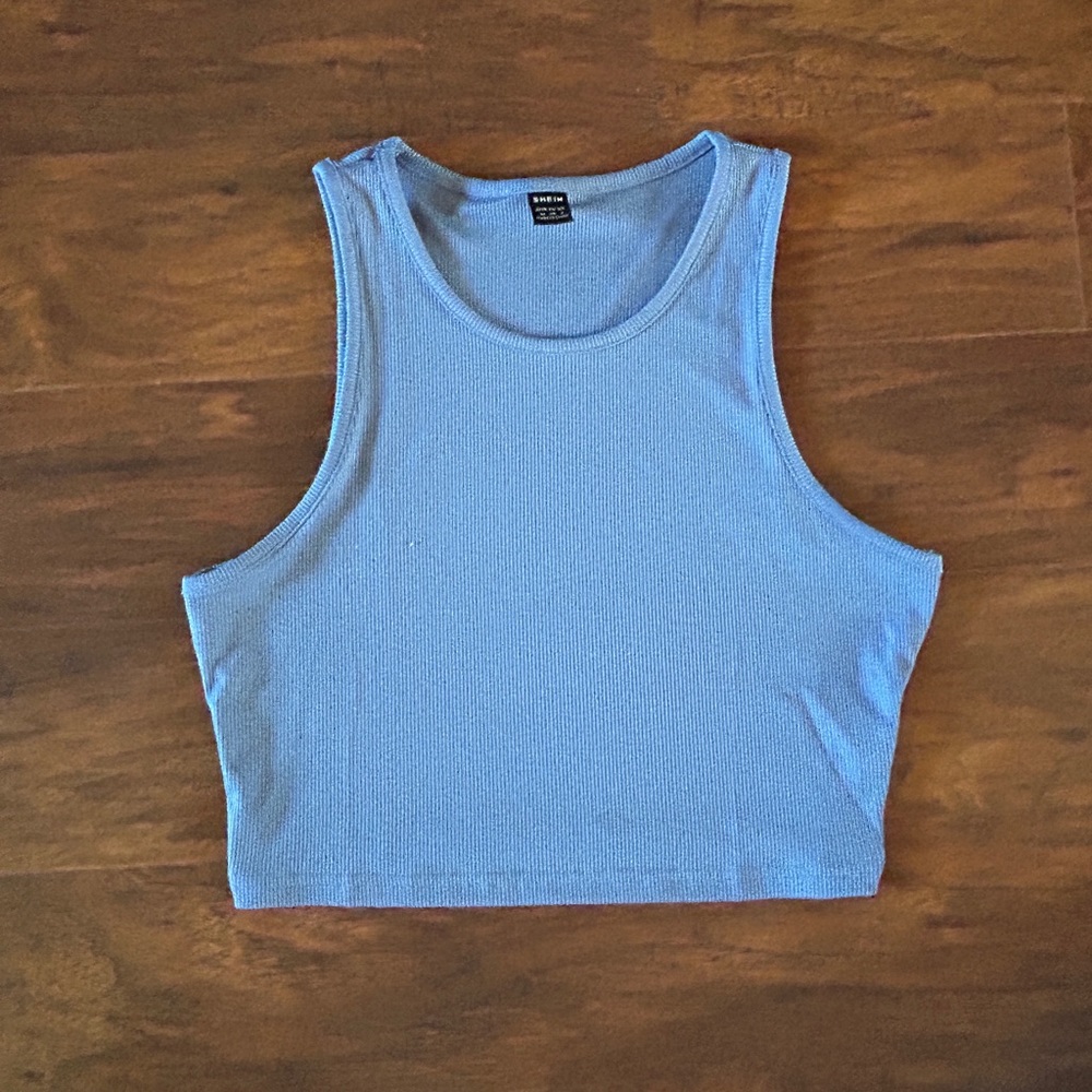 Blue ribbed cropped tank